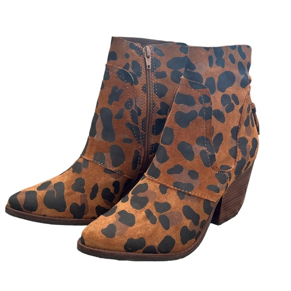 Matisse Womens Laney Western Booties 7 M Leopard Leather Animal Print Heeled - Picture 2 of 6